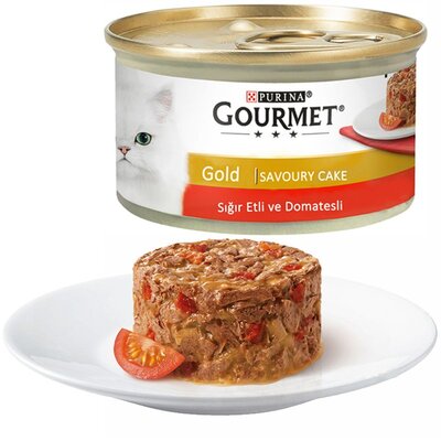 کنسرو غذای گربه گورمه Gourmet Gold طعم گوشت و گوجه فرنگی مدل کیکی وزن 85 گرم 