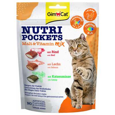 تشویقی گربه جیم کت GimCat مدل نوتری پاکت Nutri Pocket میکس مالت و ویتامین Malt and Vitamin Mix وزن 150 گرم