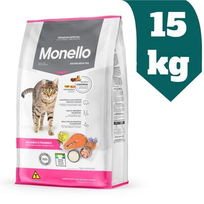 غذای خشک گربه بالغ مونلو Monello مدل میکس ماهی سالمون و مرغ وزن 15 کیلوگرم