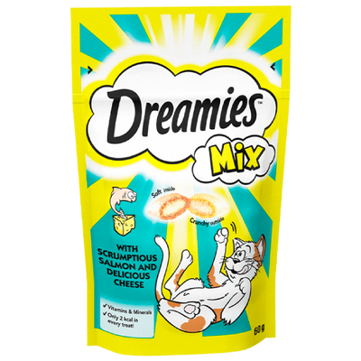تشویقی مغزدار دریمیز Dreamies با طعم ترکیبی پنیر و ماهی سالمون