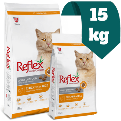 غذای خشک گربه بالغ رفلکس Reflex با طعم مرغ و برنج 15 کیلویی